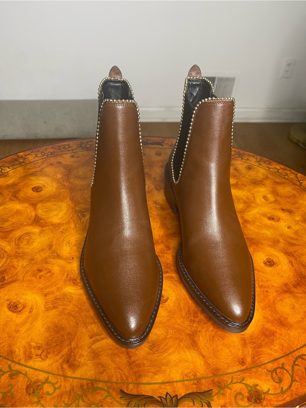 Coach women Brown Leather Chukka Boots with Stud Trim